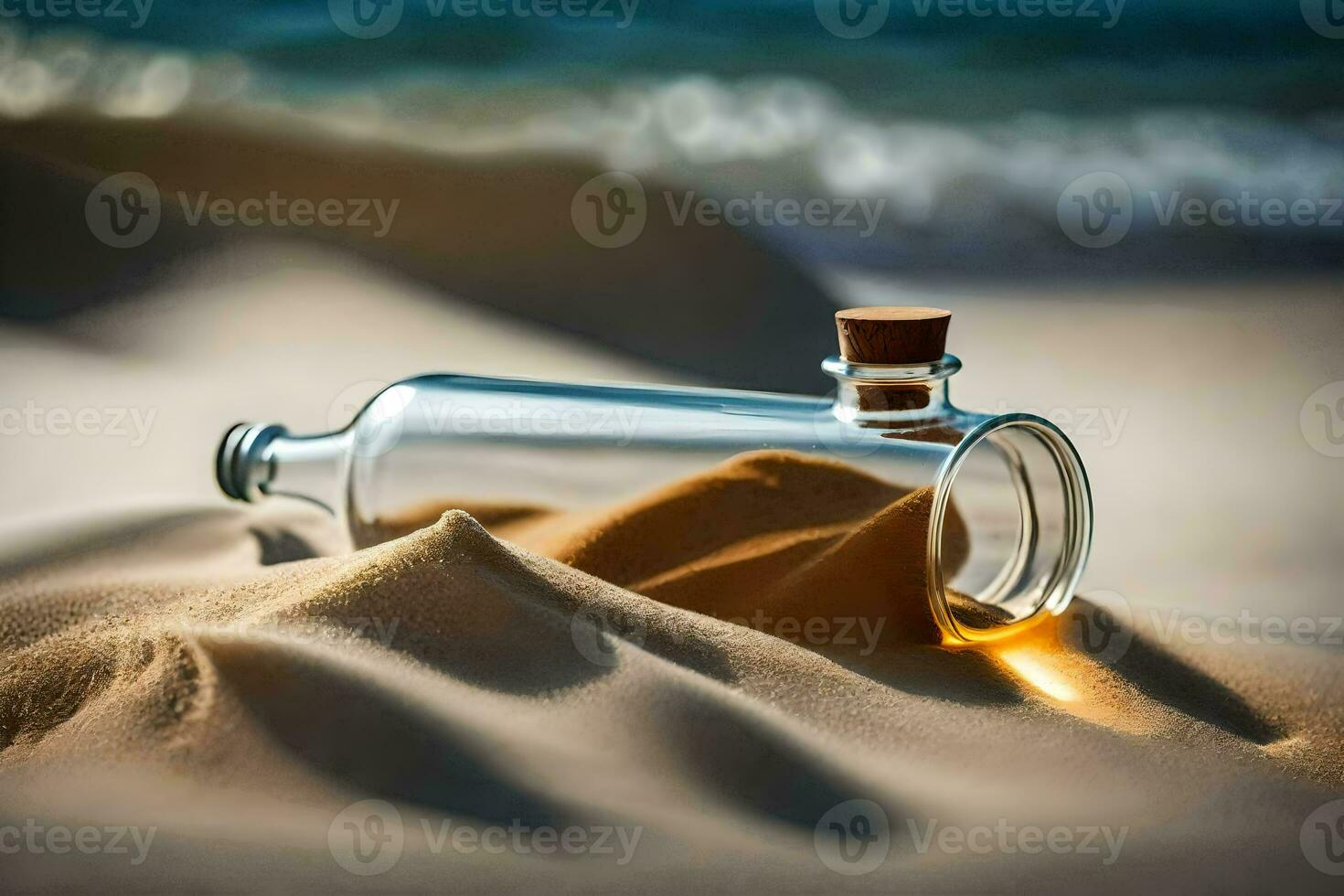 message in a bottle on the beach. AI-Generated photo