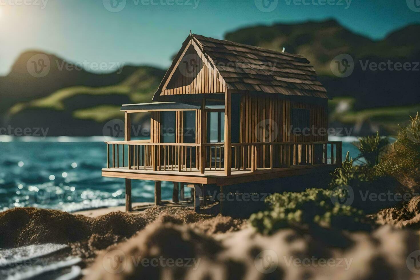 tiny house on the beach. AI-Generated photo