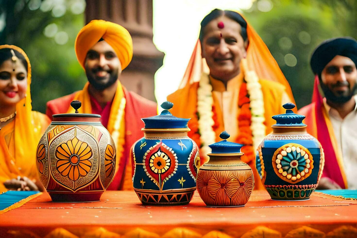 a family of indian wedding guests. AI-Generated photo