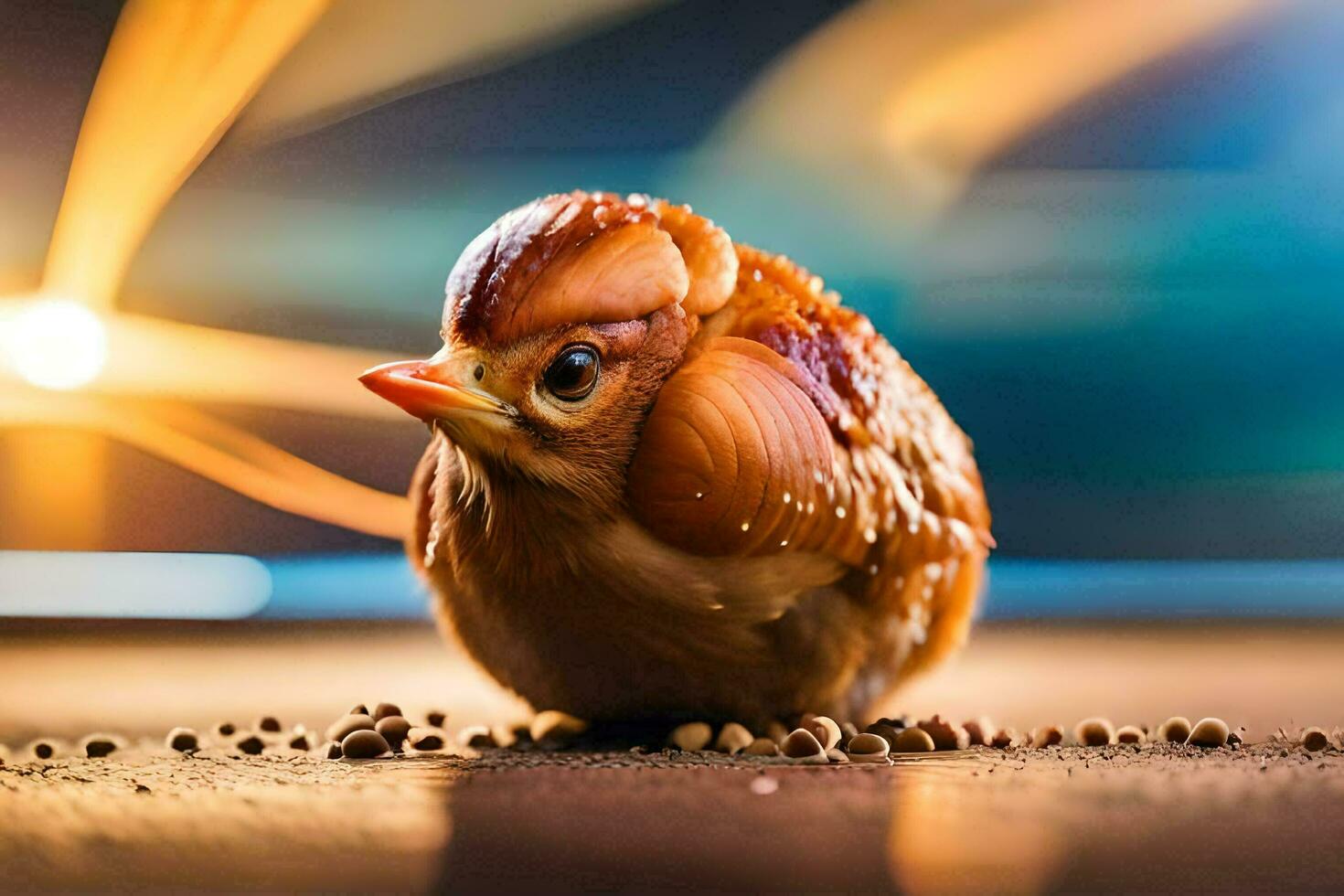 a small bird is sitting on the ground. AI-Generated photo