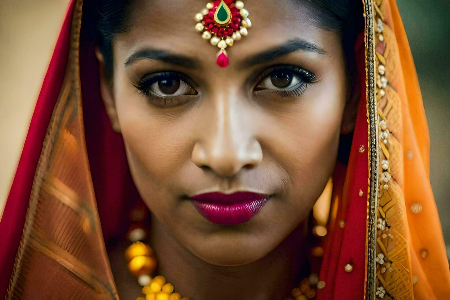 a beautiful indian woman wearing a traditional sari. AI-Generated photo