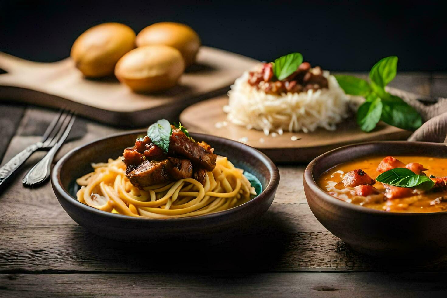 spaghetti and meatballs in a bowl. AI-Generated photo