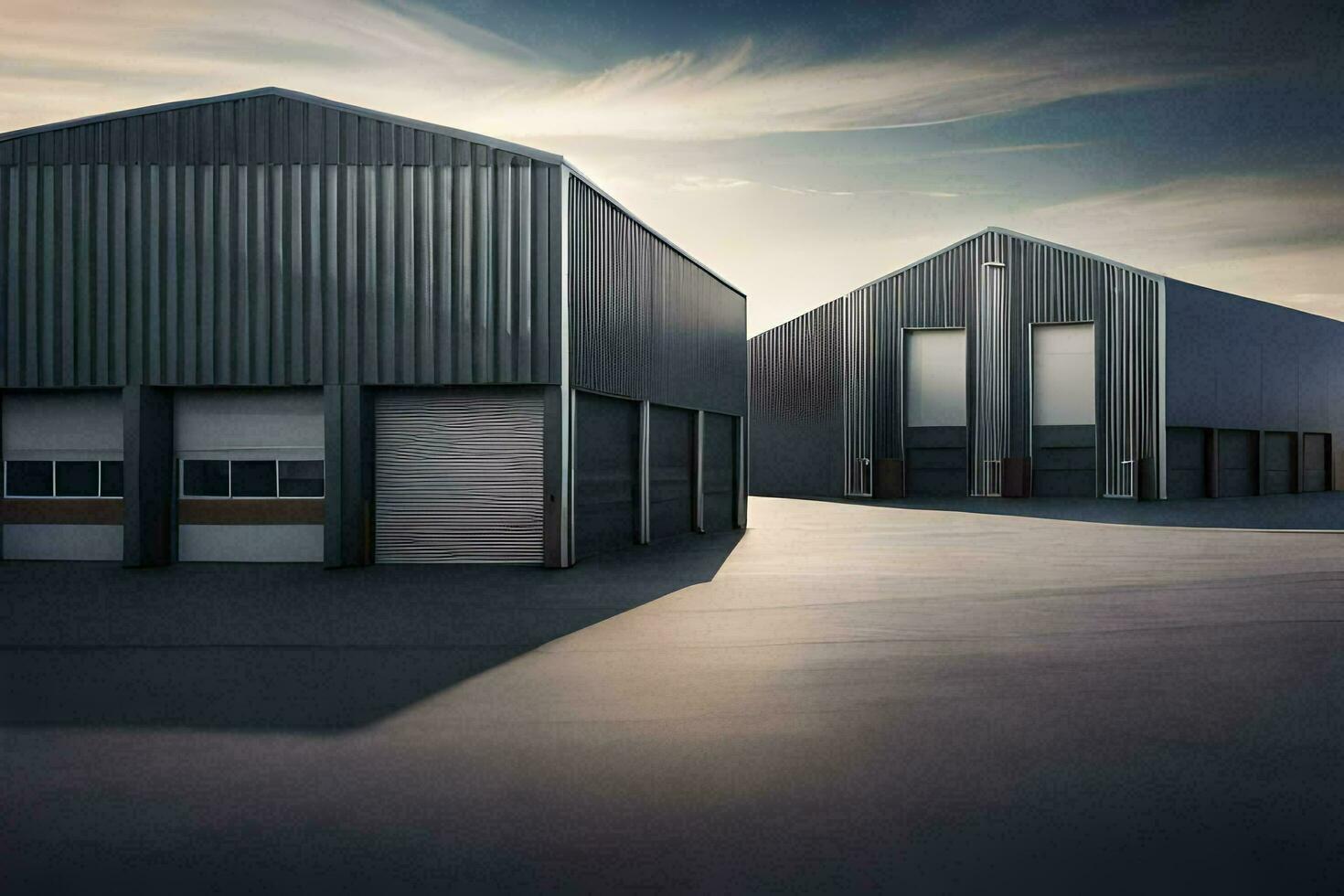 two industrial buildings with a sky background. AI-Generated photo