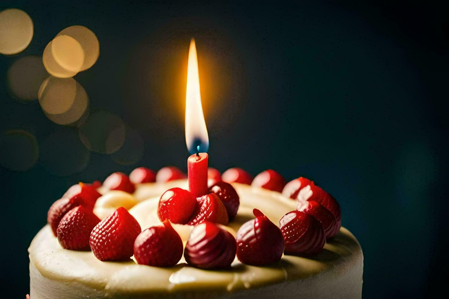 a birthday cake with a single candle. AI-Generated photo