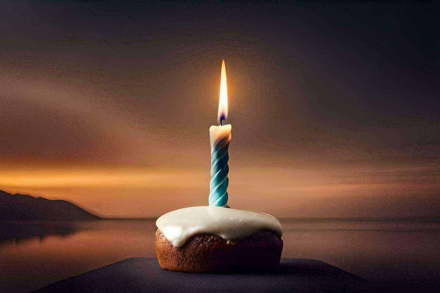 a single candle is lit on a cupcake. AI-Generated photo