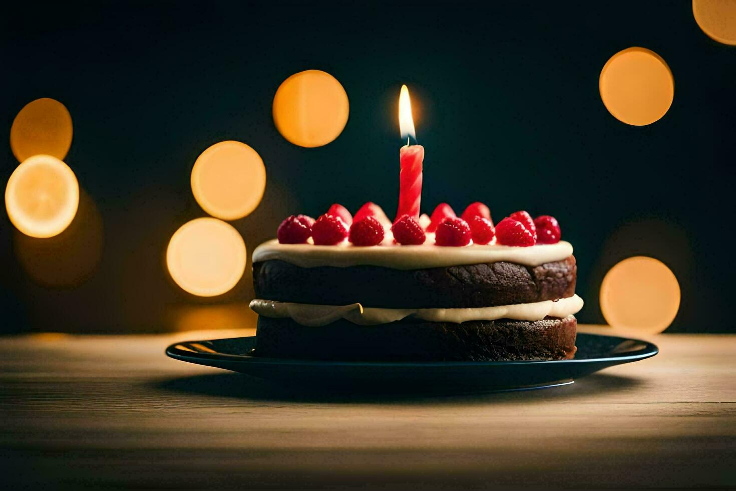 a chocolate cake with a single candle on top. AI-Generated photo