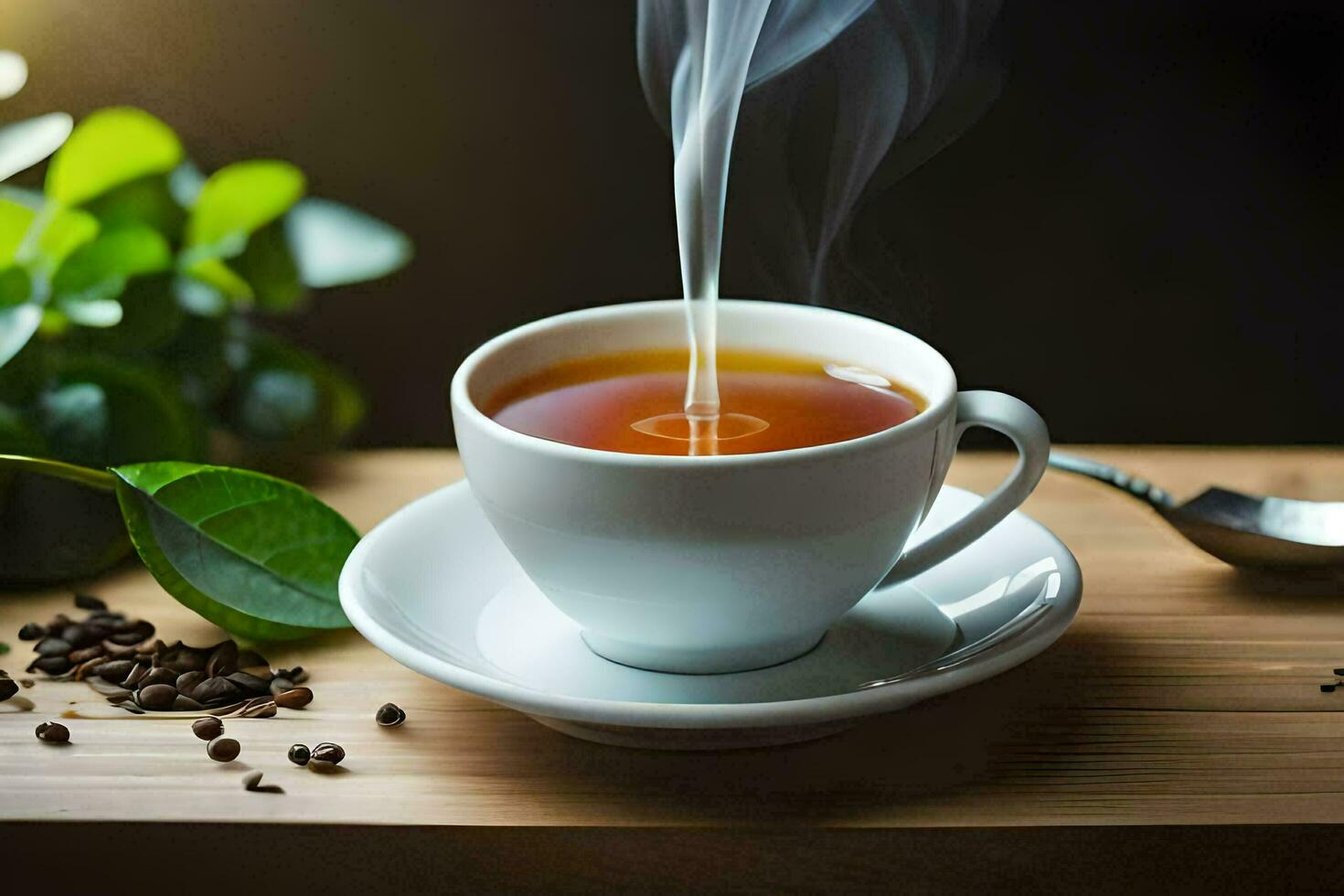 Cup of Tea with Steam and Teapot Stock Image - Image of steaming, table:  113620769