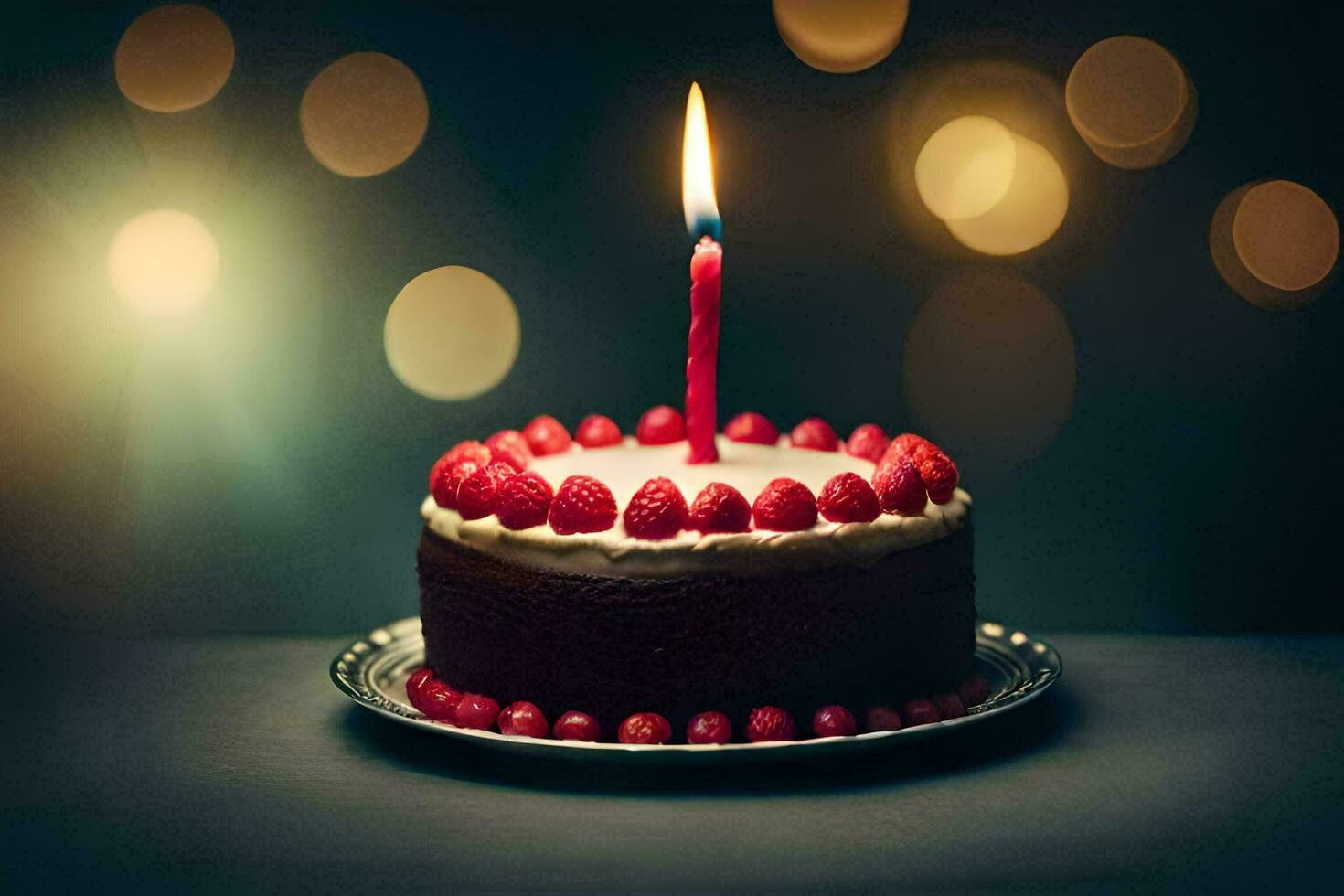 a chocolate cake with a single candle on top. AI-Generated photo