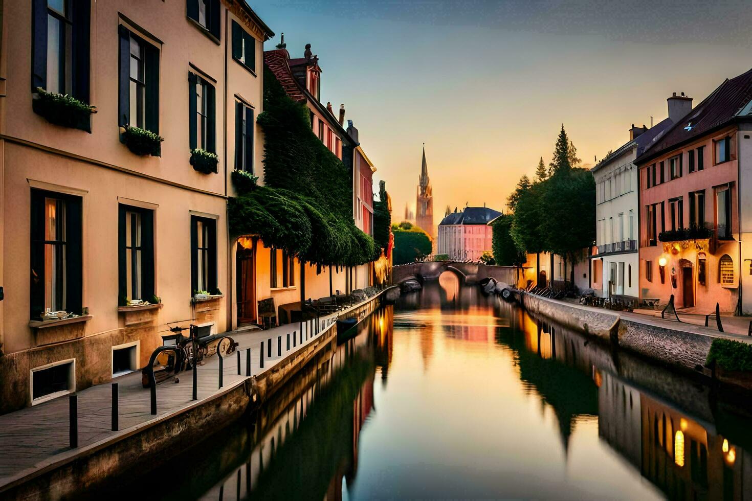 el canales de brujas, Bélgica. generado por ai foto