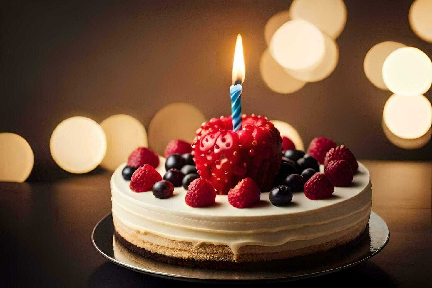 a birthday cake with a candle on top. AI-Generated photo