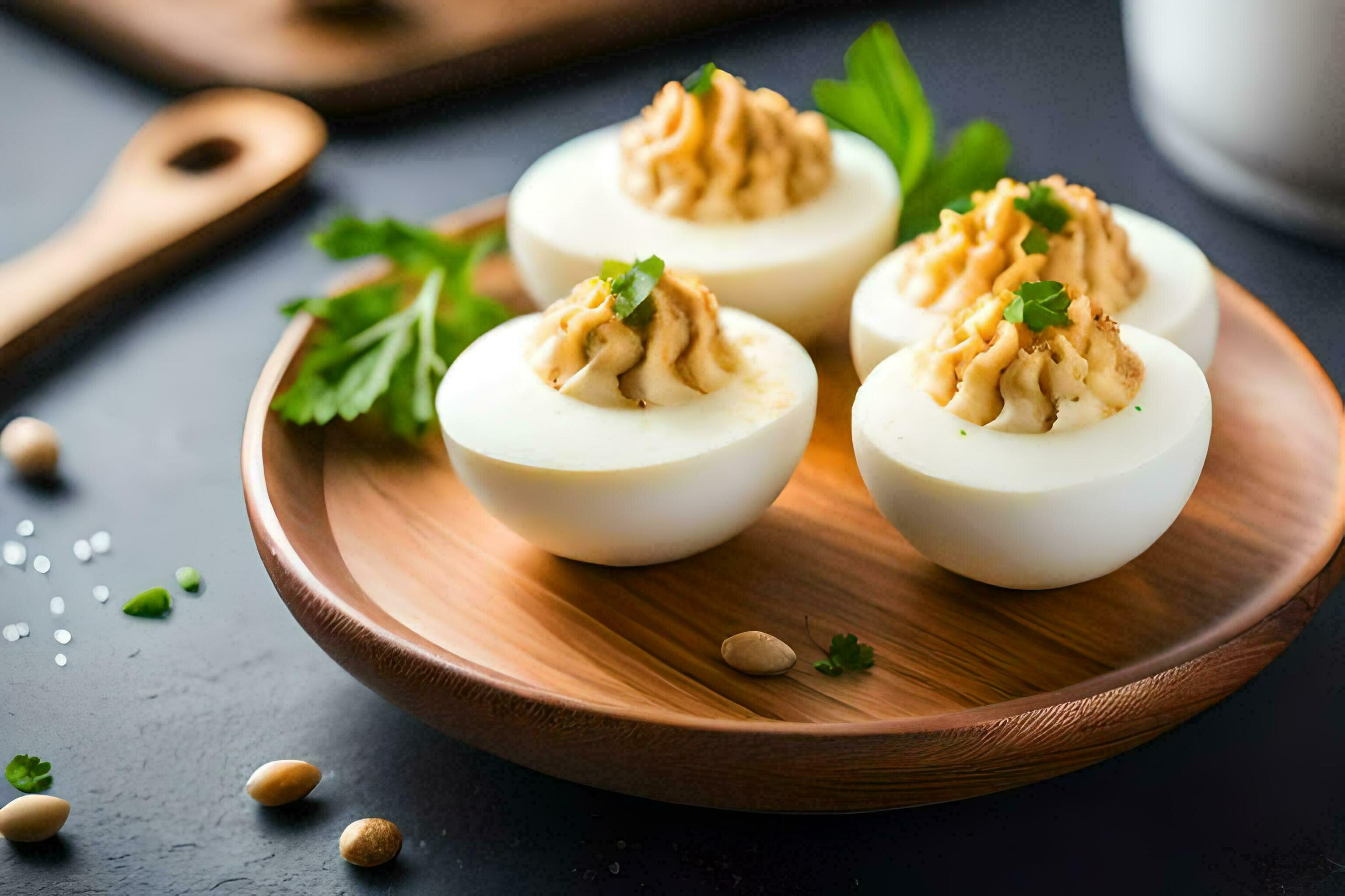 deviled eggs with peanut butter and parsley. AIGenerated 30181543