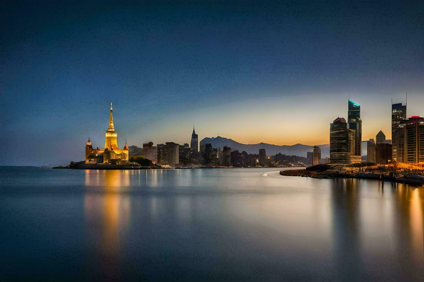 el ciudad horizonte a oscuridad en taiwán generado por ai foto