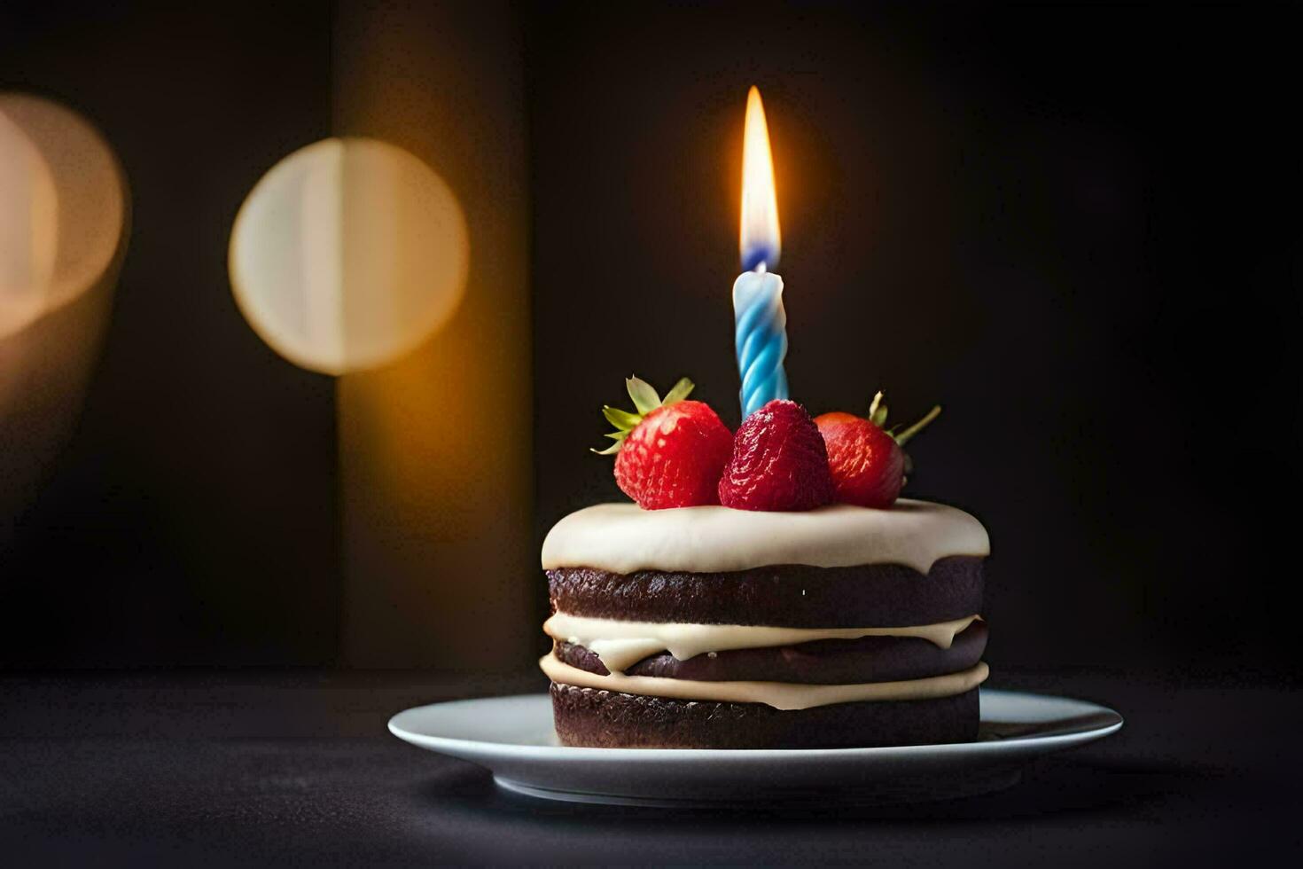 a birthday cake with a single candle on top. AI-Generated photo