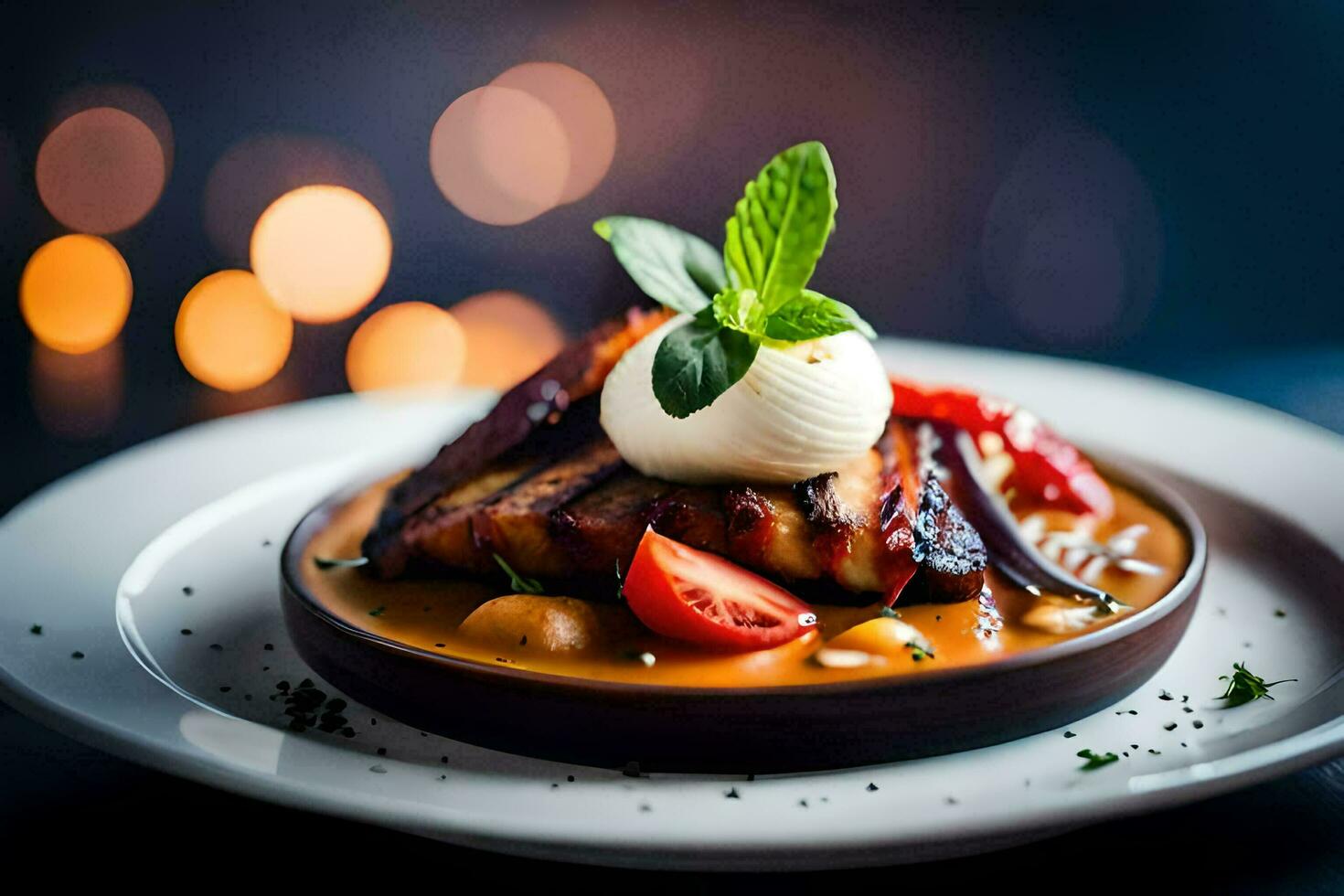 a plate with a grilled chicken and vegetables. AI-Generated photo
