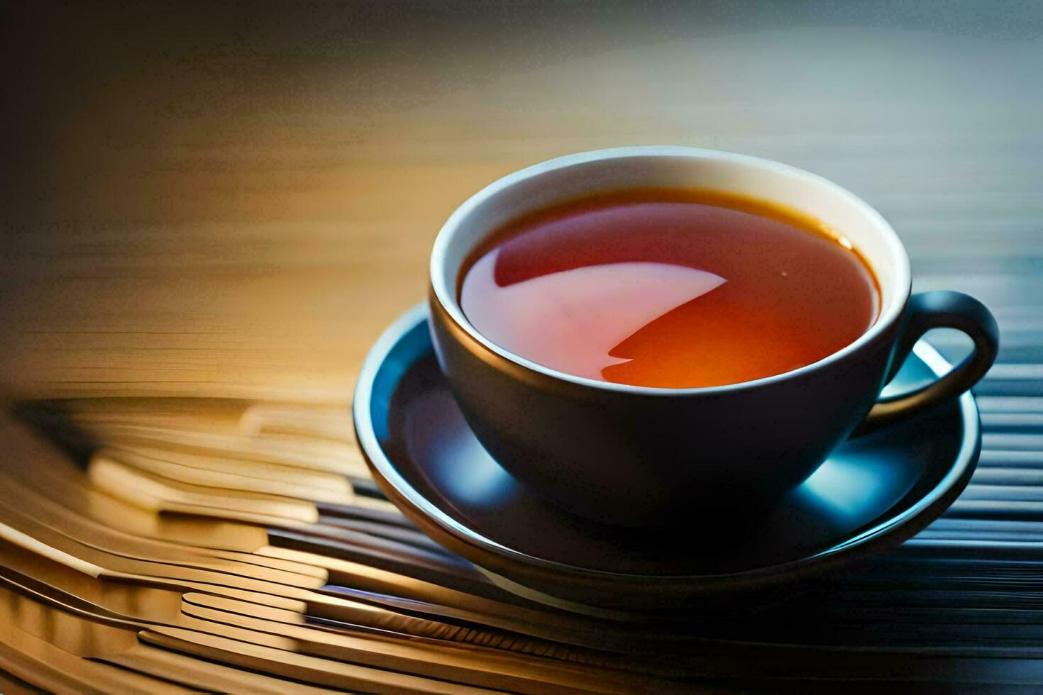 a cup of tea on a wooden table. AI-Generated photo