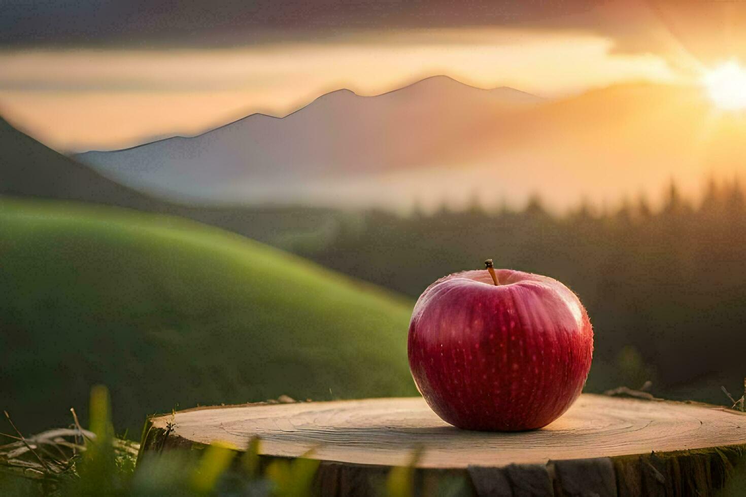photo wallpaper the sky, mountains, apple, sunset, apple, apple tree, apple, apple. AI-Generated