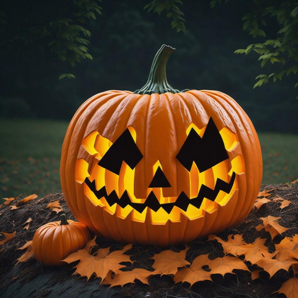 Jack o lantern in autumn background ai generated photo