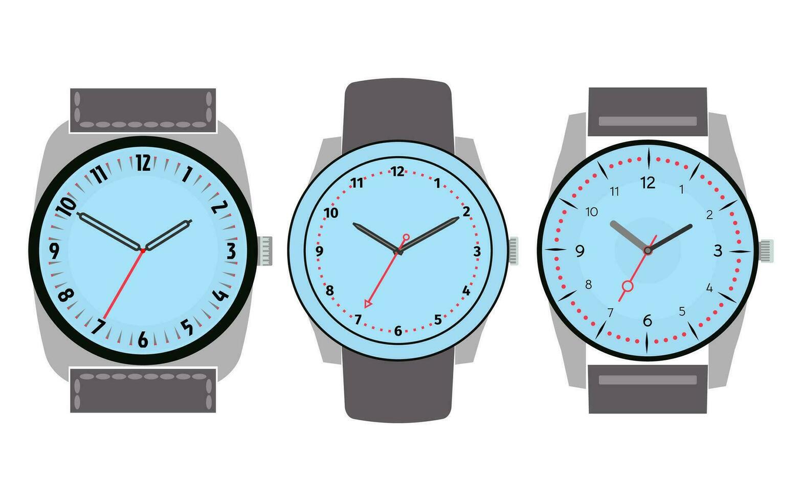 Set of three mechanical watches. Vector illustration