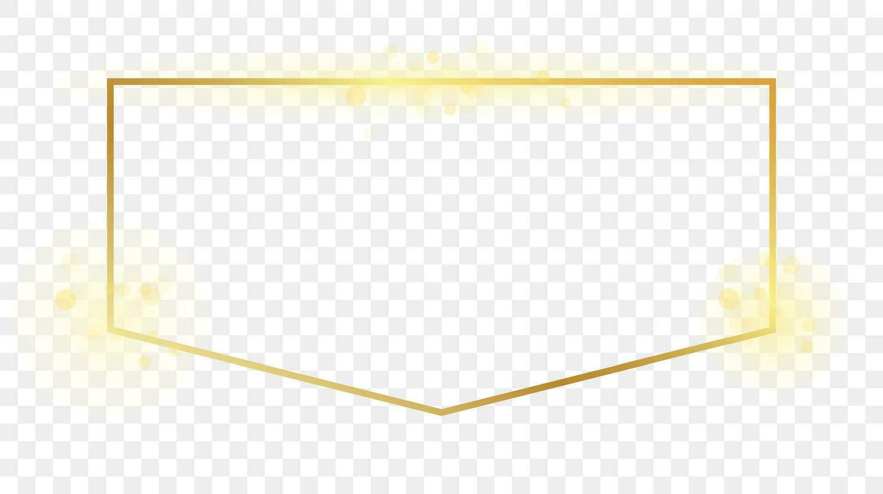 Gold glowing frame isolated on background. Shiny frame with glowing effects. Vector illustration.