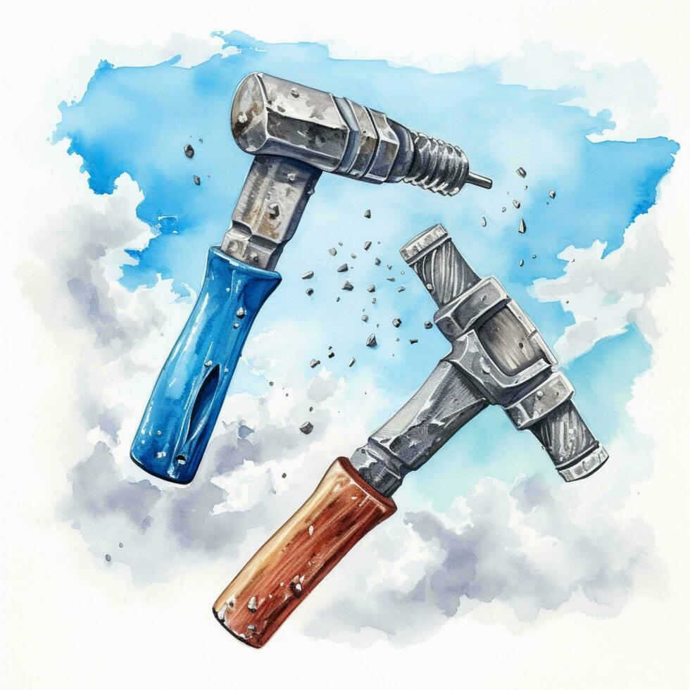 hammer and screwdriver design water color on white background photo