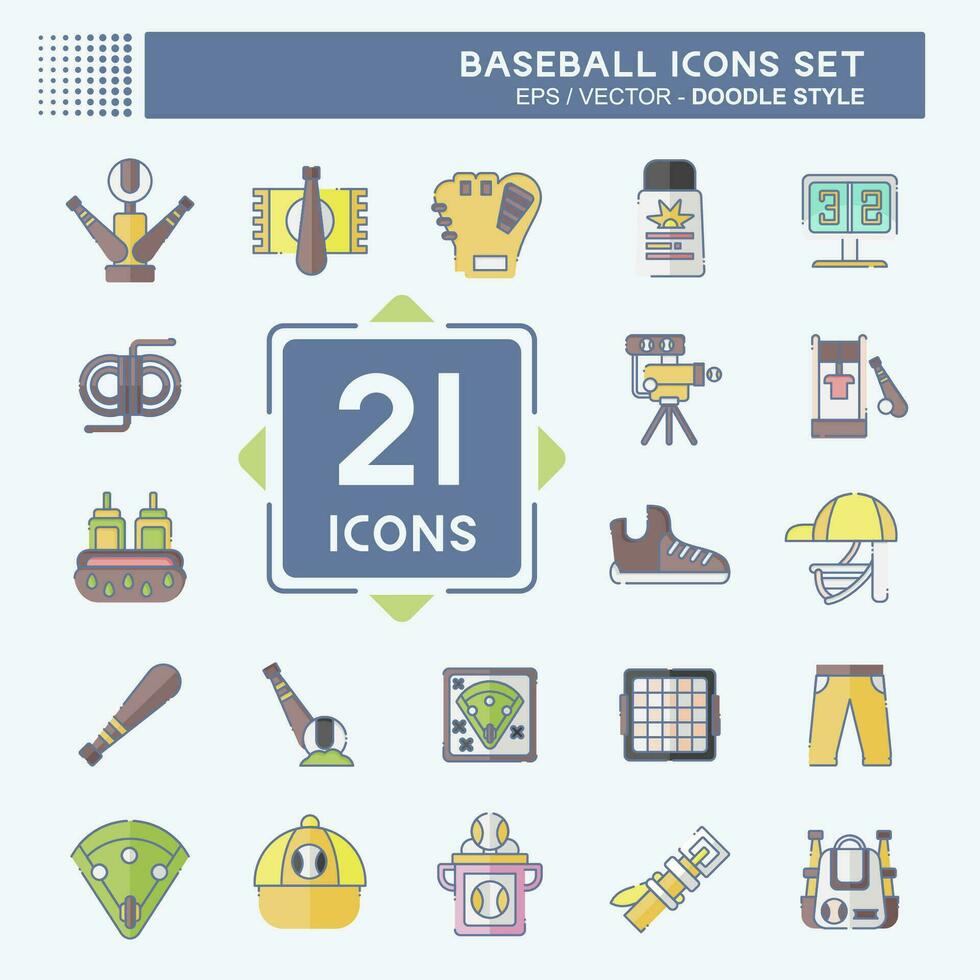 icono conjunto béisbol. relacionado a deporte símbolo. garabatear estilo. sencillo diseño editable. sencillo ilustración vector