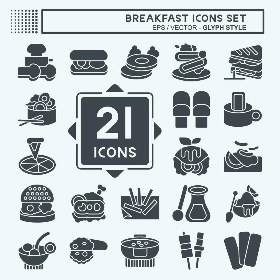 Icon Set Breakfast. related to Food, Diner symbol. glyph style. simple design editable. simple illustration vector