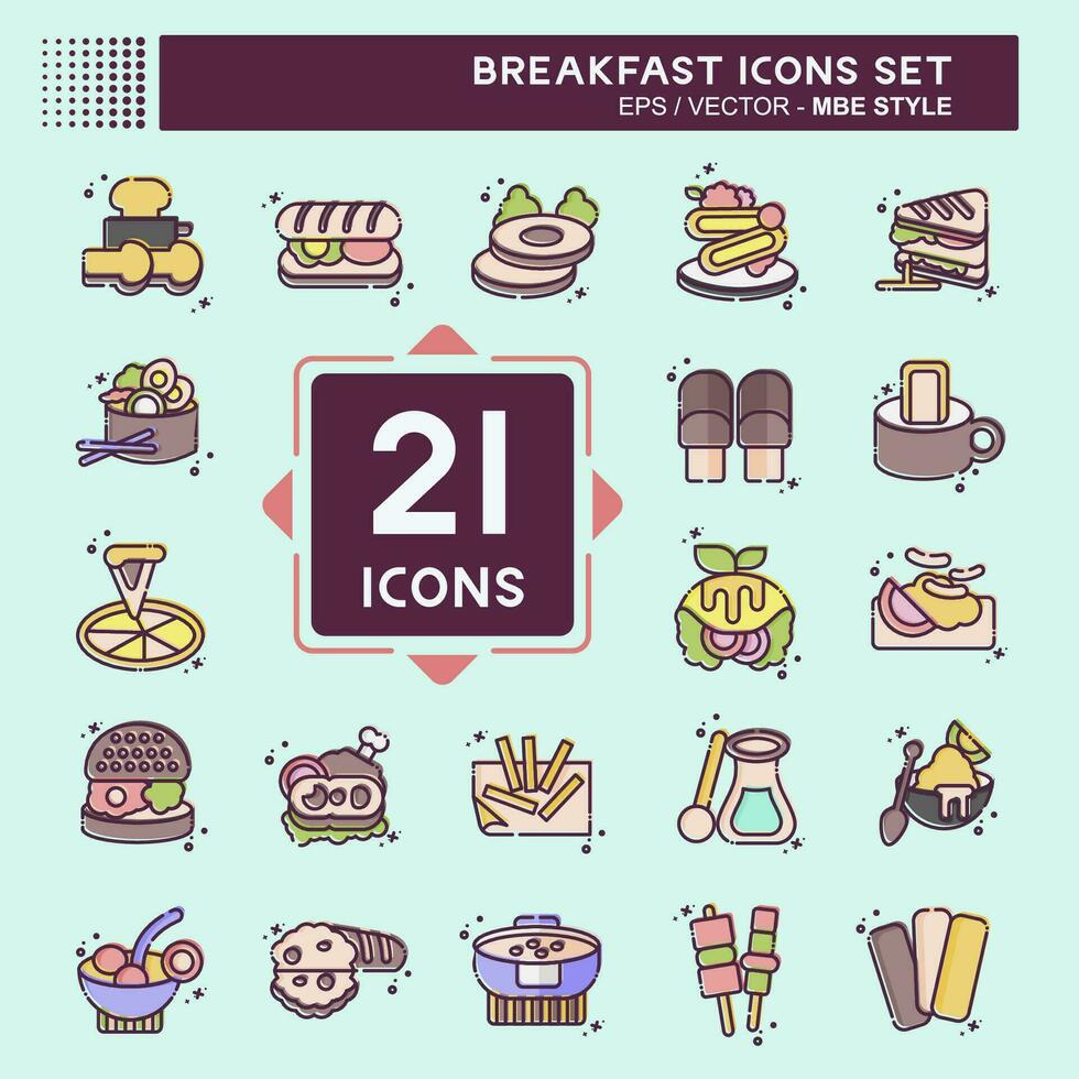 icono conjunto desayuno. relacionado a alimento, cena símbolo. mbe estilo. sencillo diseño editable. sencillo ilustración vector