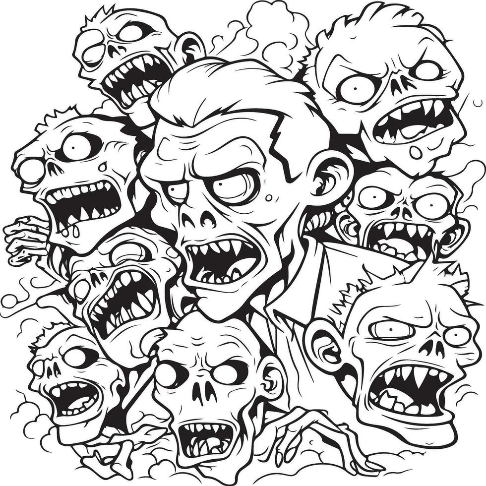 cute zombies coloring page for kids vector