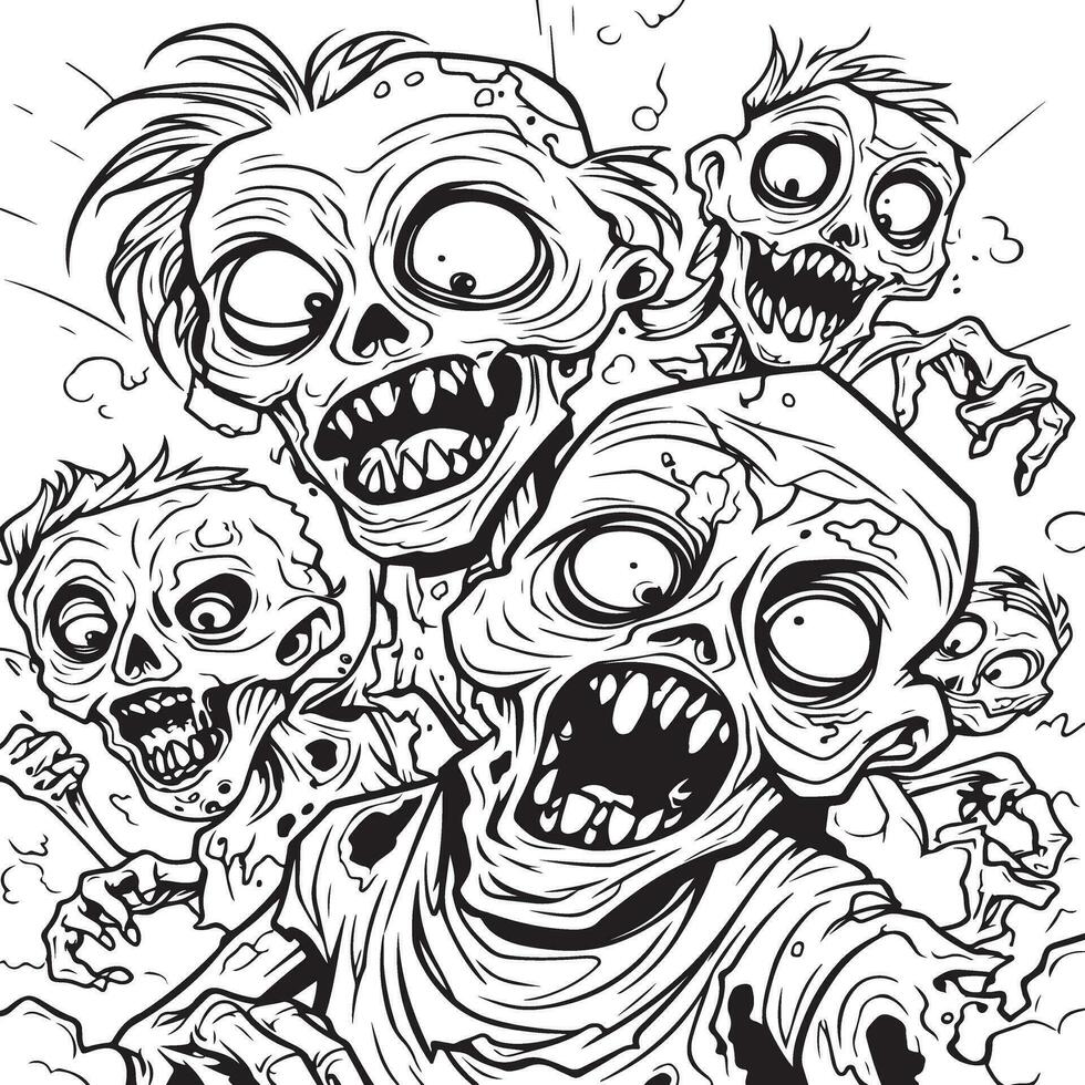 linda zombies colorante página para niños vector