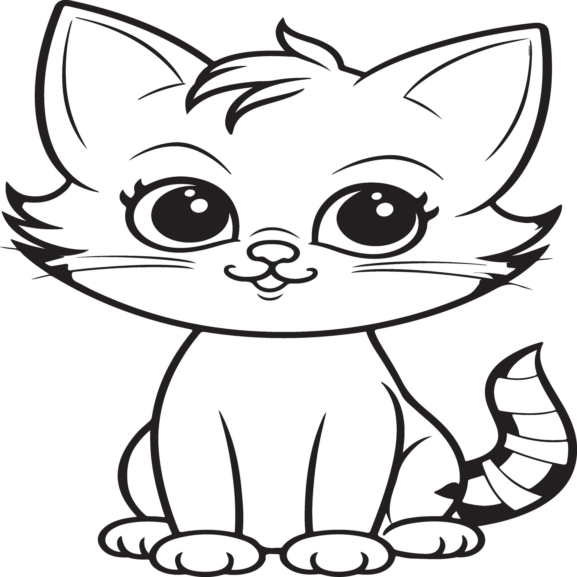 Easy Step-by-Step Cat Drawing for Kids Coloring Page