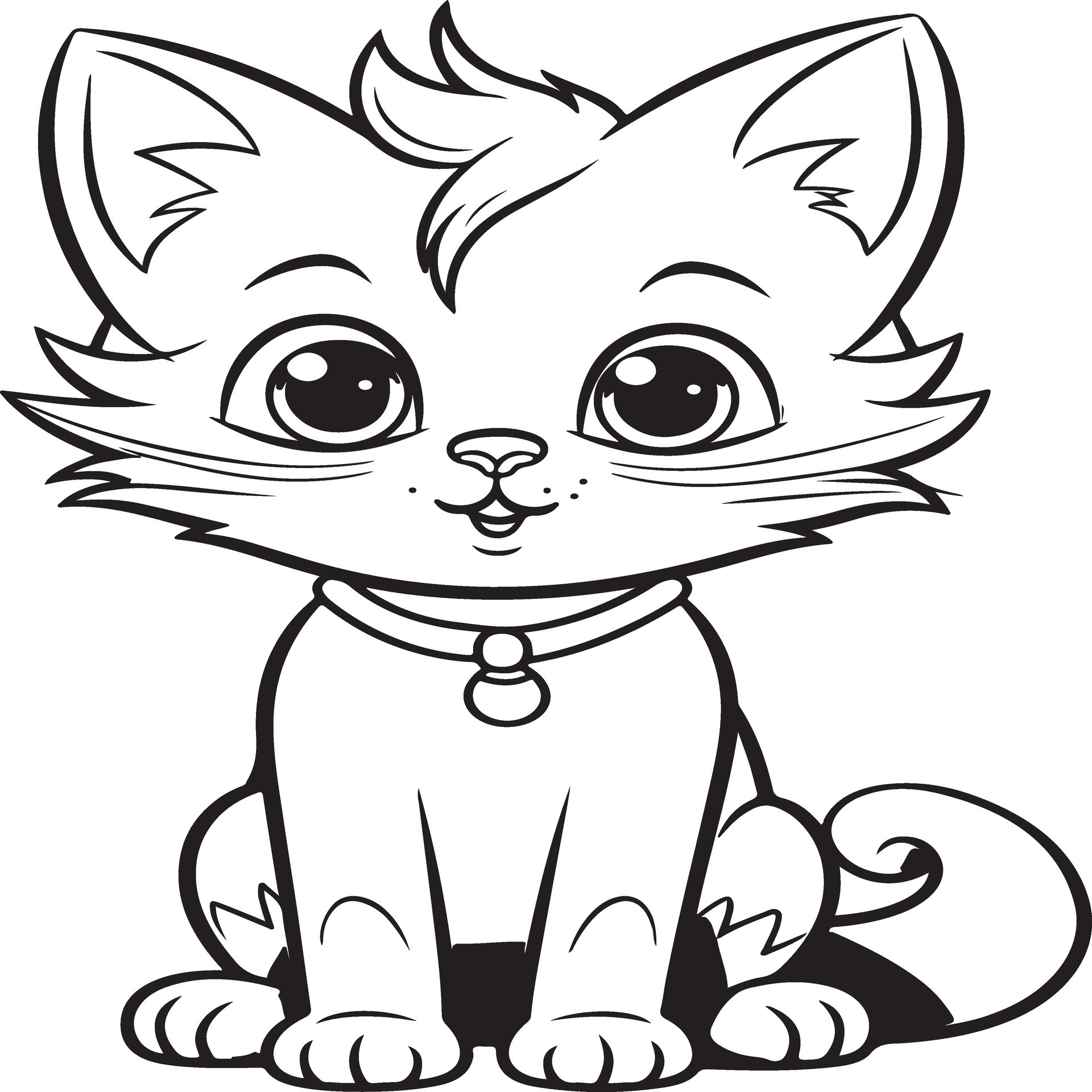 Easy Step-by-Step Cat Drawing for Kids Coloring Page