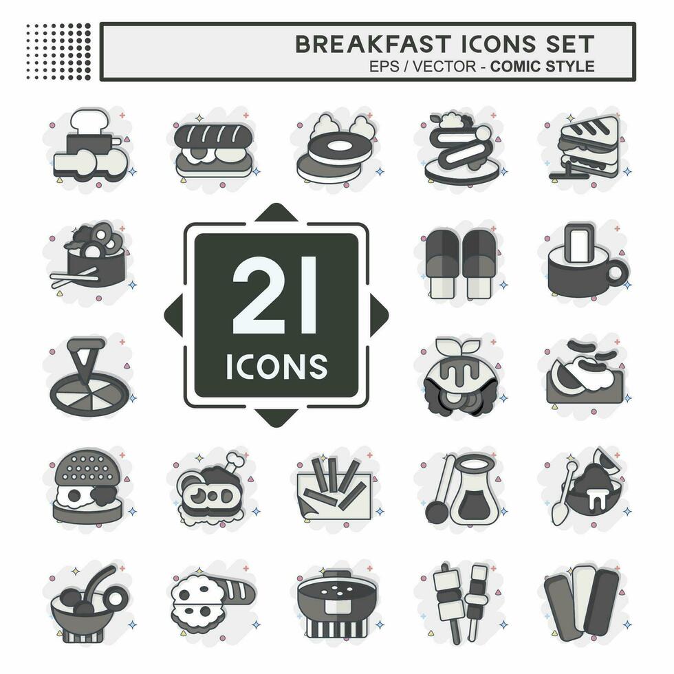 Icon Set Breakfast. related to Food, Diner symbol. comic style. simple design editable. simple illustration vector