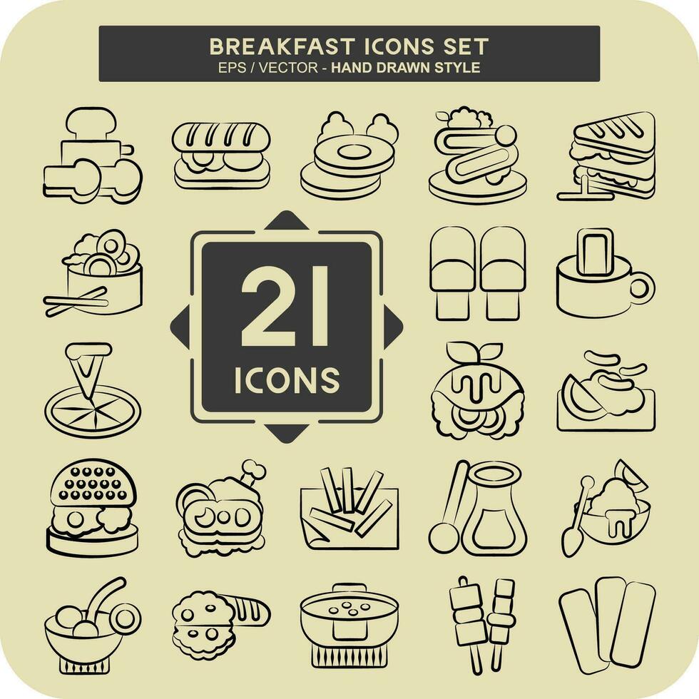 Icon Set Breakfast. related to Food, Diner symbol. hand drawn style. simple design editable. simple illustration vector