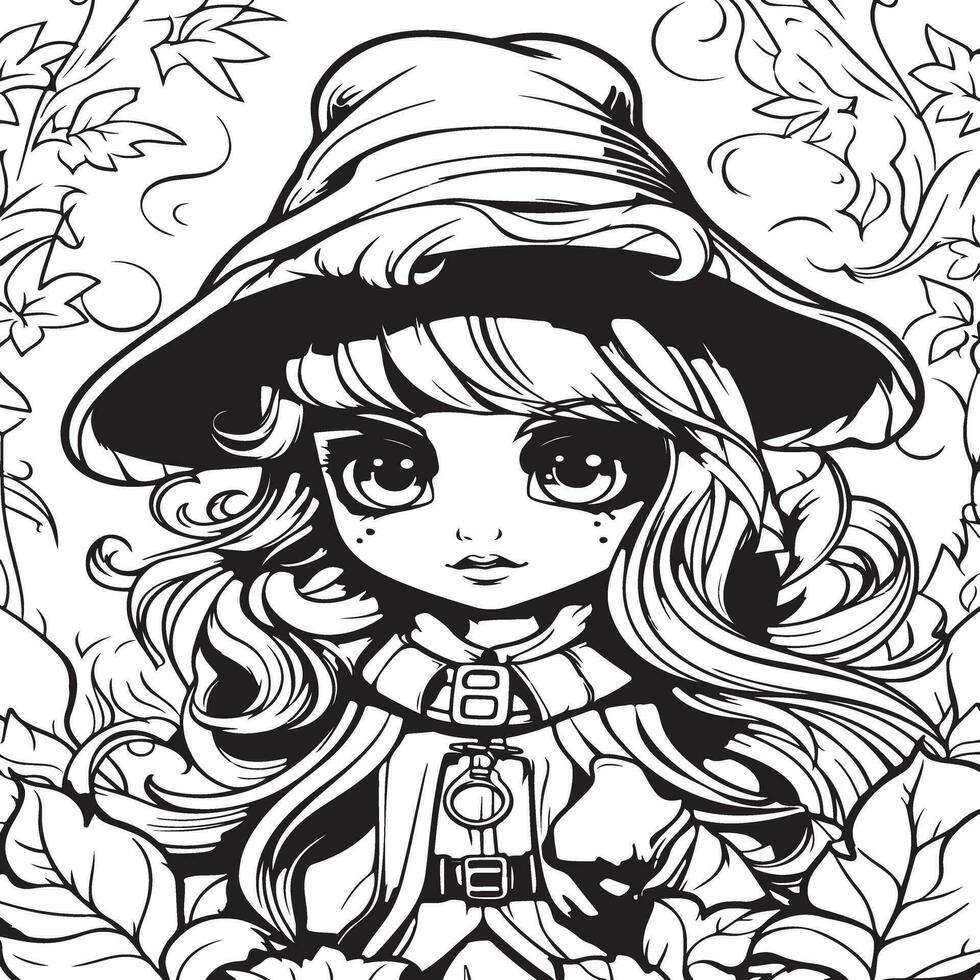 cute witch cartoon coloring vector