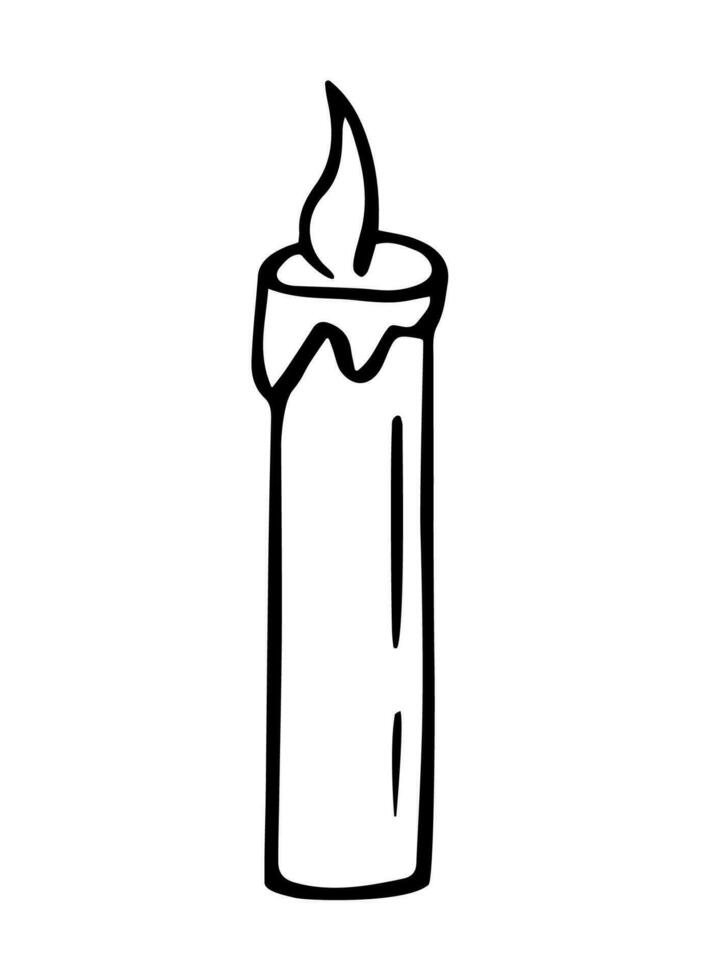 Candle icon doodle style Vector illustration sketch of a burning wax candle. Isolated on white.