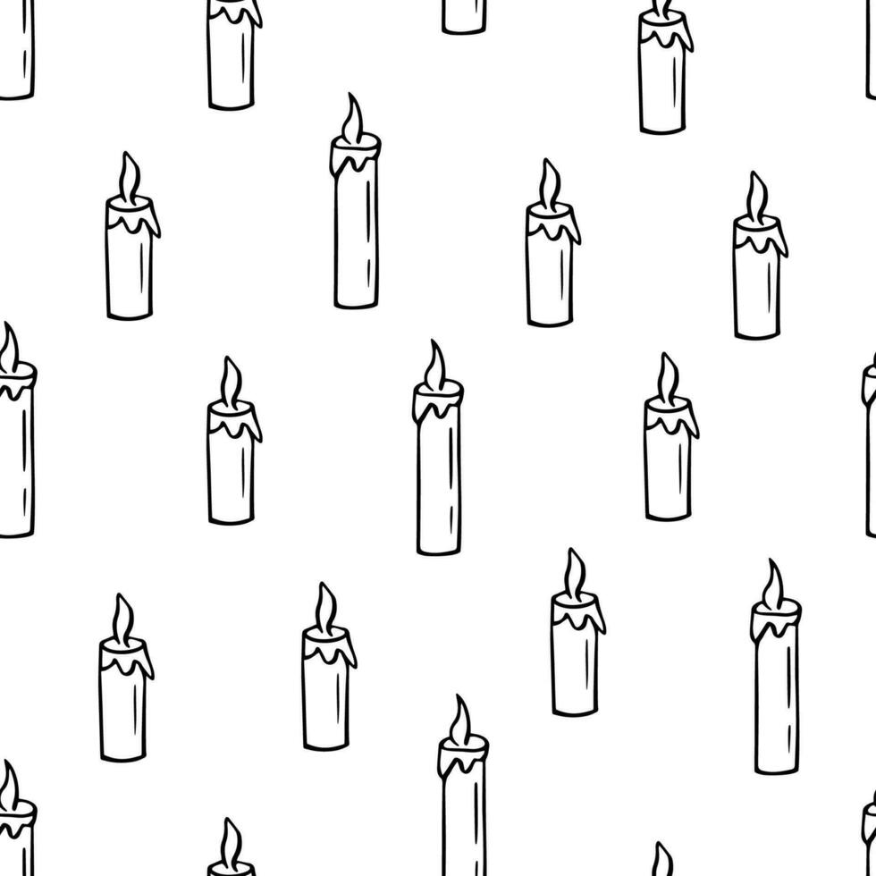 Seamless pattern Candle icon doodle style Vector illustration sketch of a burning wax candle.