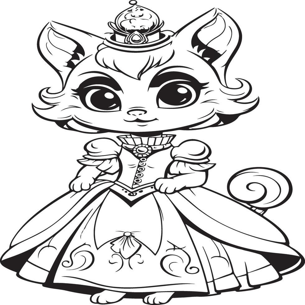 princess cat coloring page 30184677 Vector Art at Vecteezy