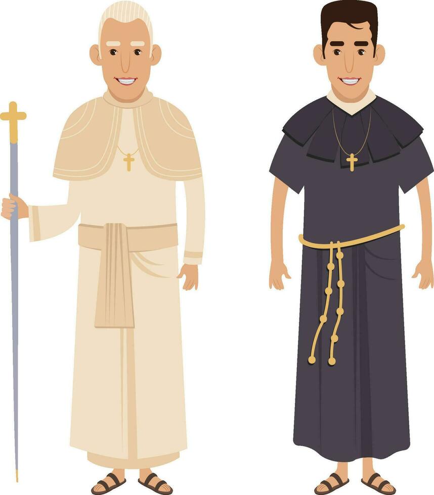 Iglesia padres, tradicional ropa dos personas en un dres vector