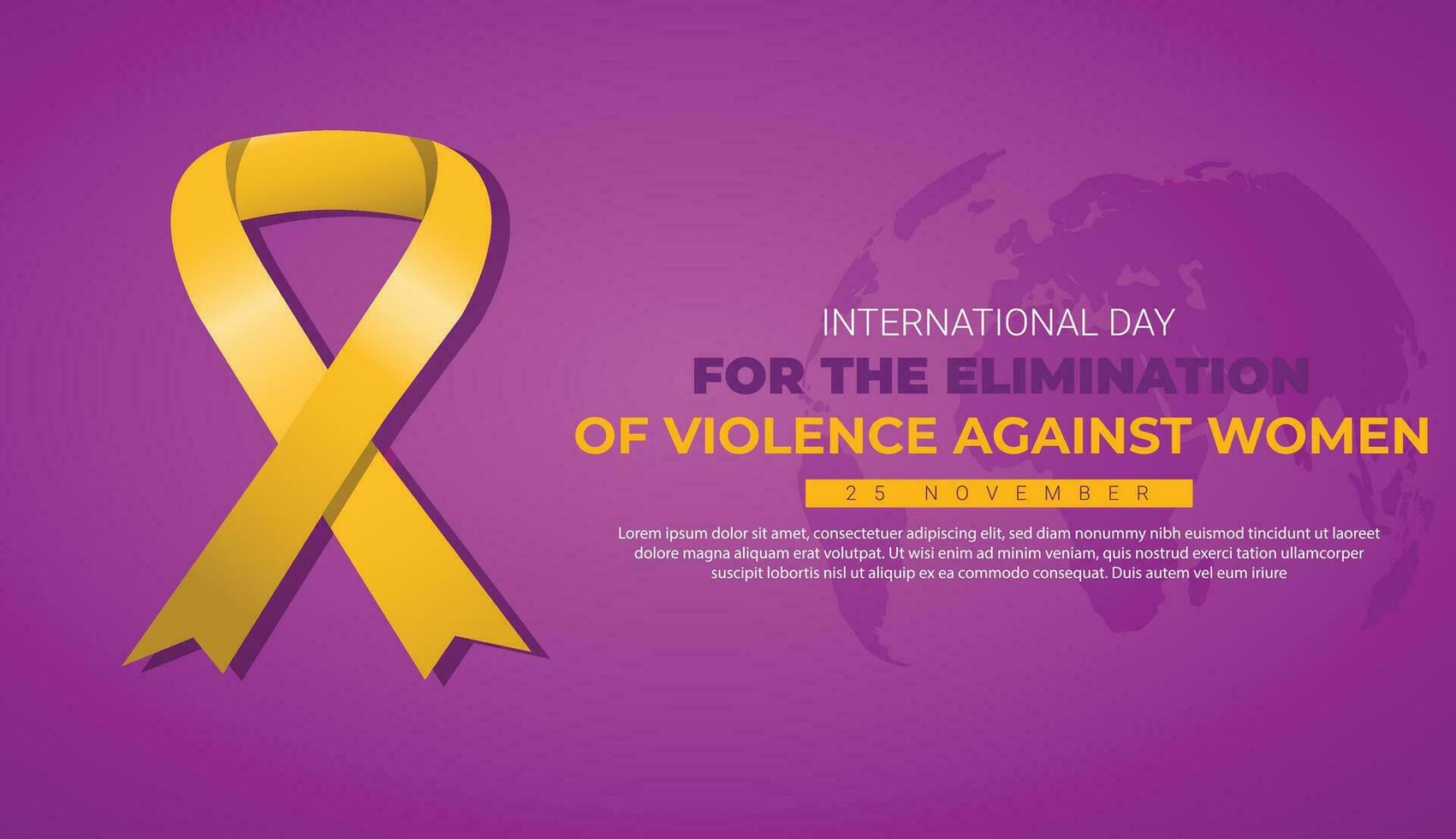 International day for the Elimination of Violence against Women November 25th. stop symbol palm with awareness yellow ribbon and world map. space text typography. vector illustration