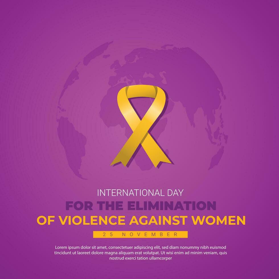 International day for the Elimination of Violence against Women November 25th. stop symbol palm with awareness yellow ribbon and world map. space text typography. vector illustration
