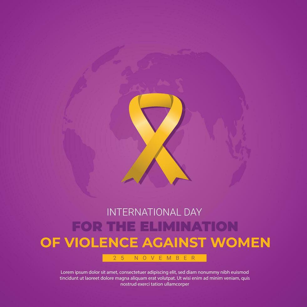 internacional día para el eliminación de violencia en contra mujer noviembre 25 detener símbolo palma con conciencia amarillo cinta y mundo mapa. espacio texto tipografía. vector ilustración