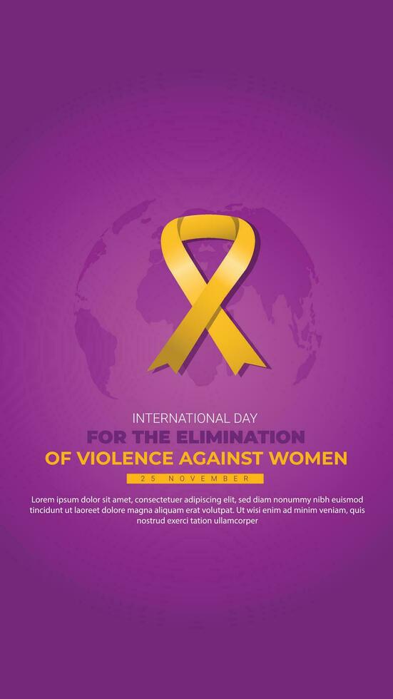 International day for the Elimination of Violence against Women November 25th. stop symbol palm with awareness yellow ribbon and world map. space text typography. vector illustration