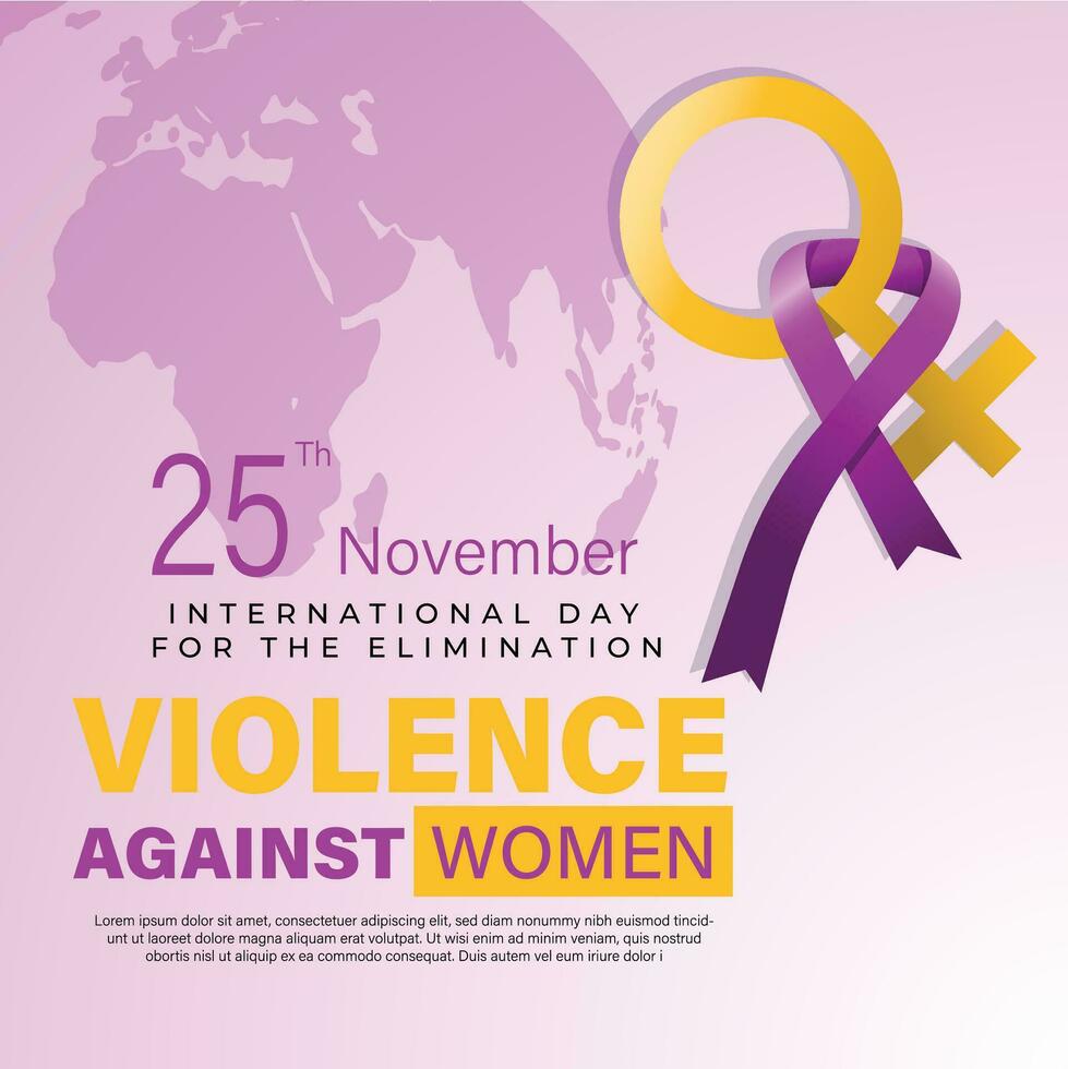 International day for the Elimination of Violence against Women November 25th. stop symbol palm with awareness yellow ribbon and world map. space text typography. vector illustration