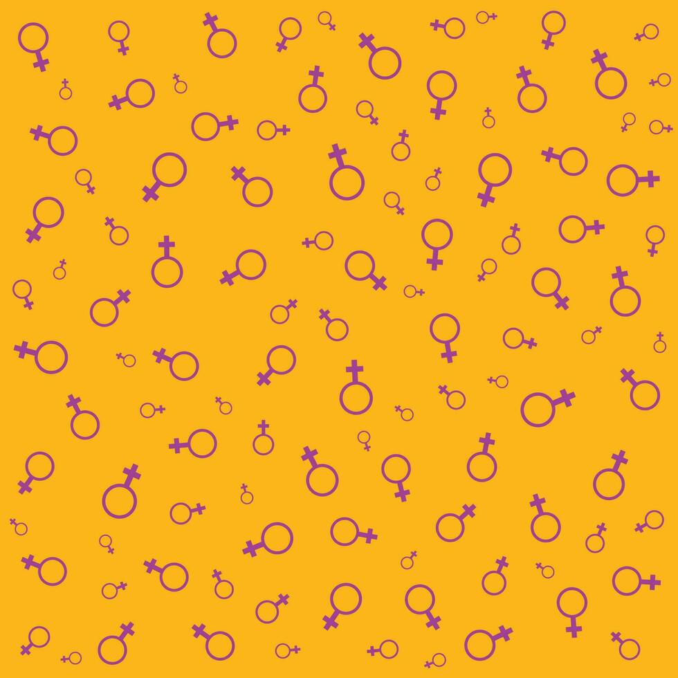 purple Women symbol pattern and yellow background. International women's day background and copy space. Minimalistic design for international women's day concept. Vector illustration
