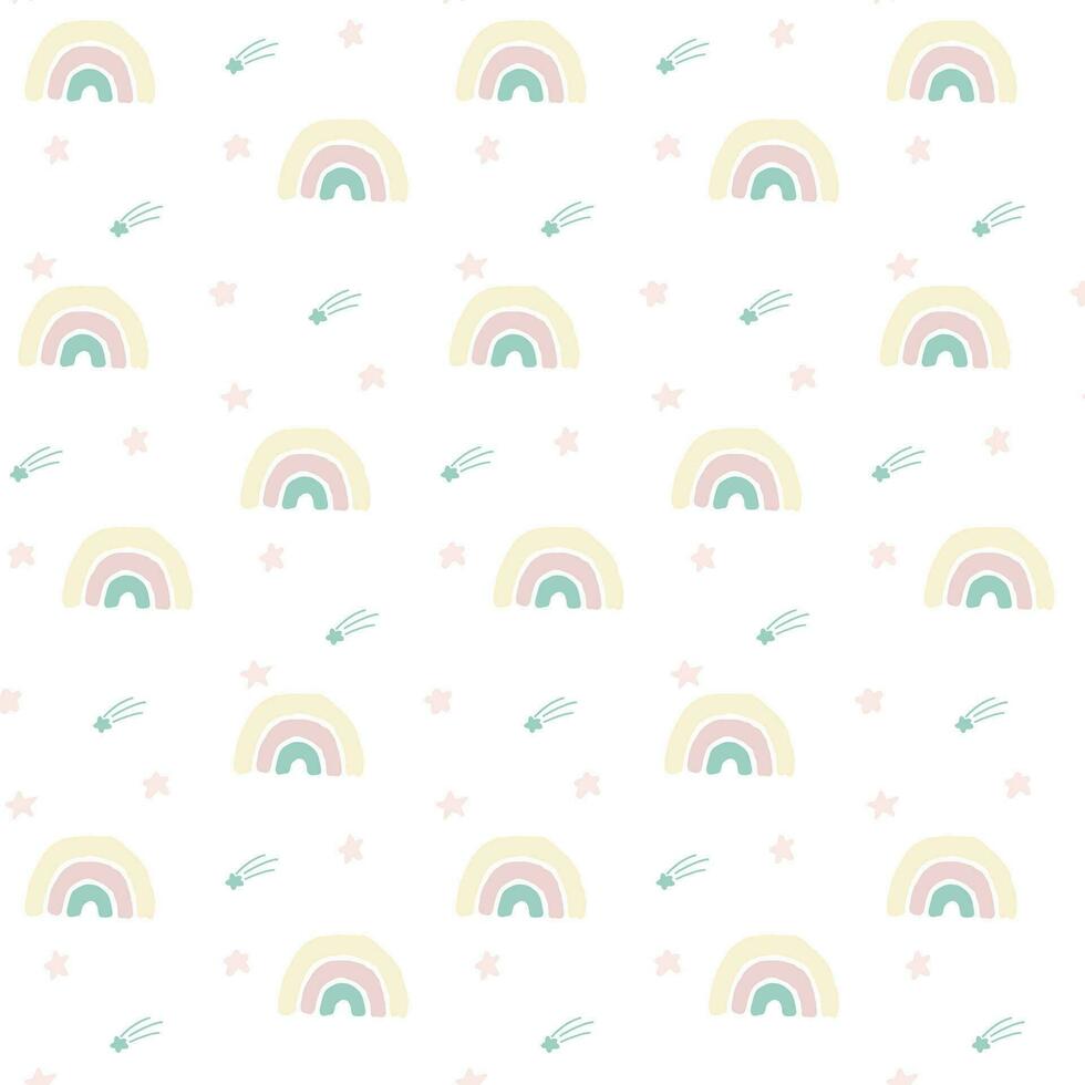 Seamless childish pattern with hand drawn rainbows. Creative scandinavian kids texture for fabric, wrapping, textile, wallpaper, apparel. Vector illustration