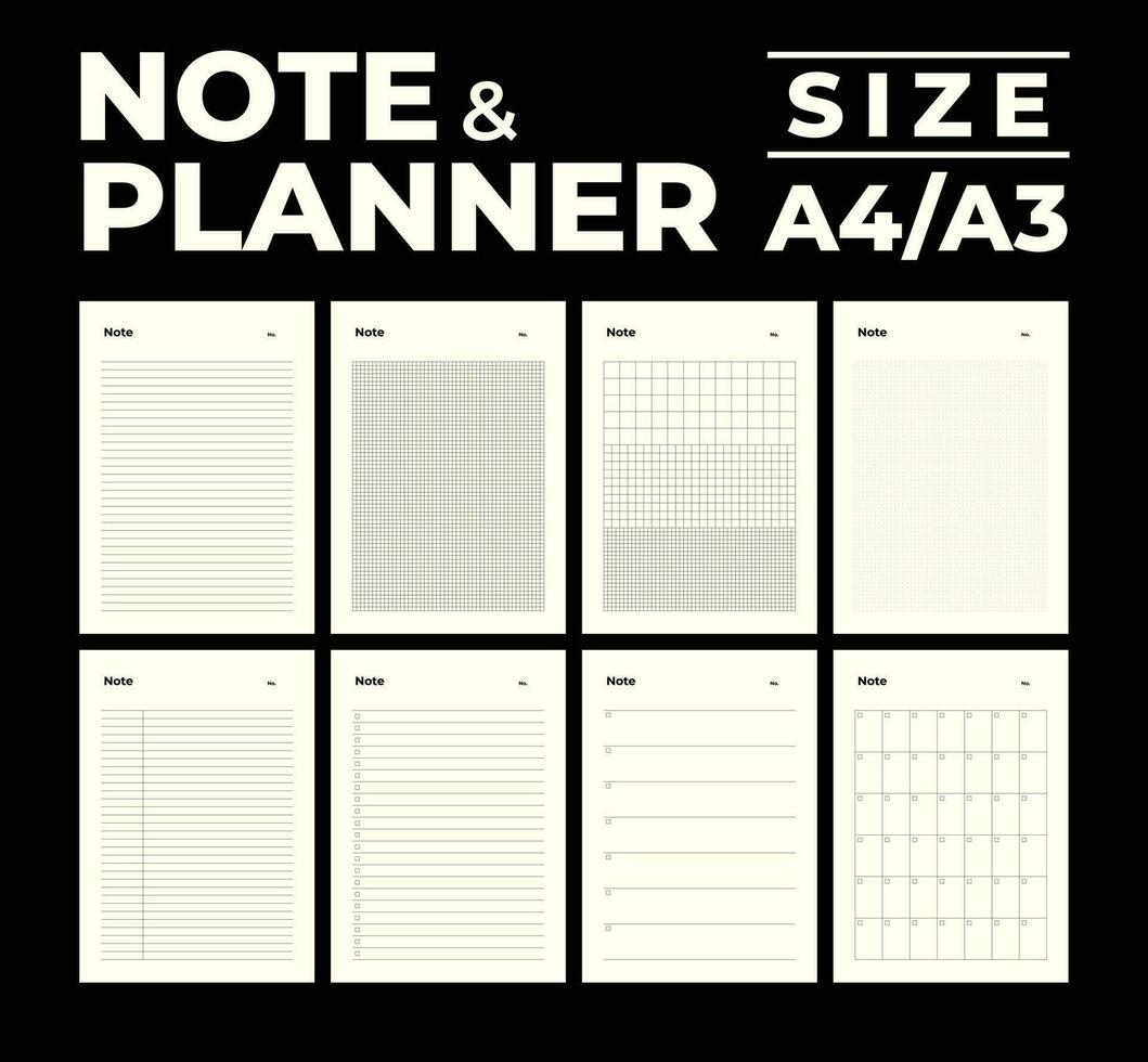 Modern monthly note and planner, A4-A3 size. vector