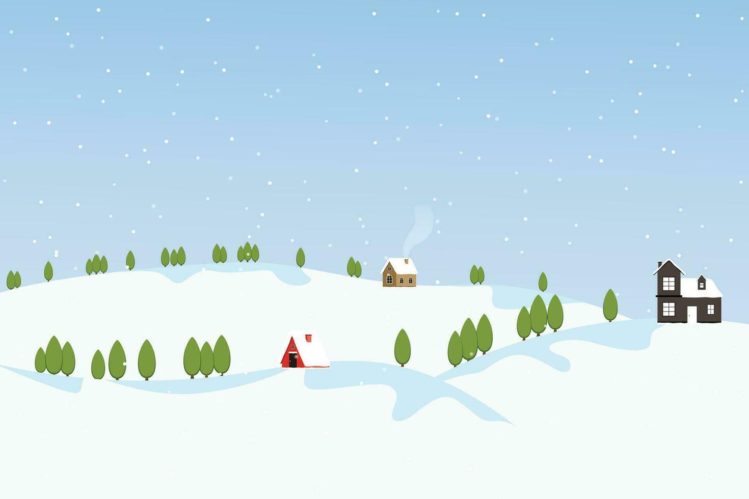 Flat Winter landscape background with snowy vector