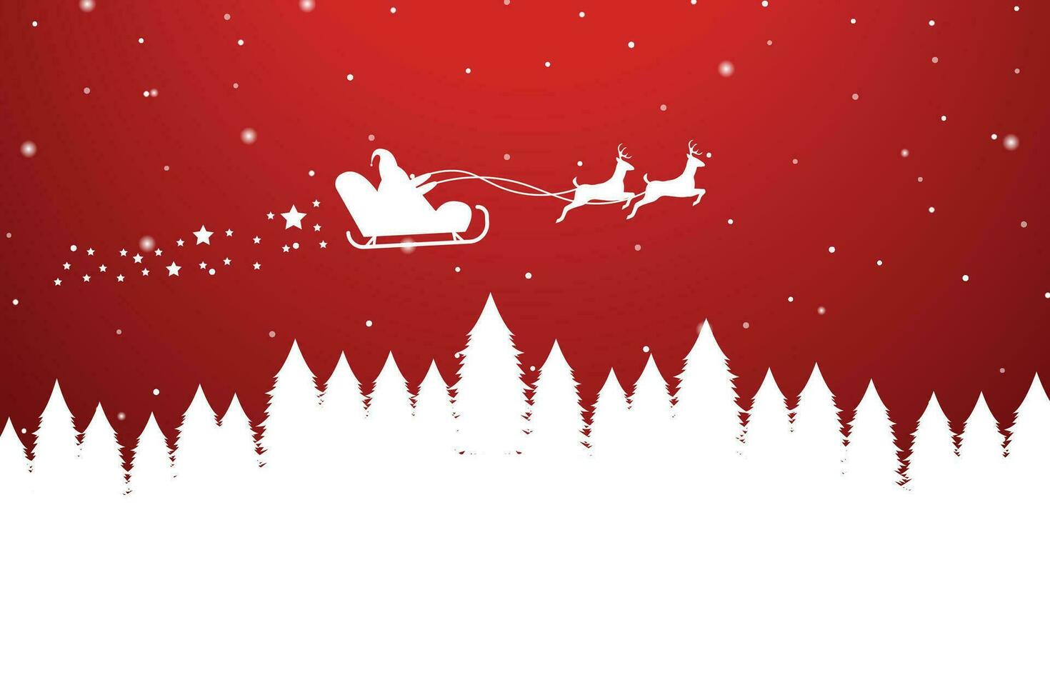 Merry Christmas and Happy New Years in background with reindeer and Santa Claus flying above at night vector