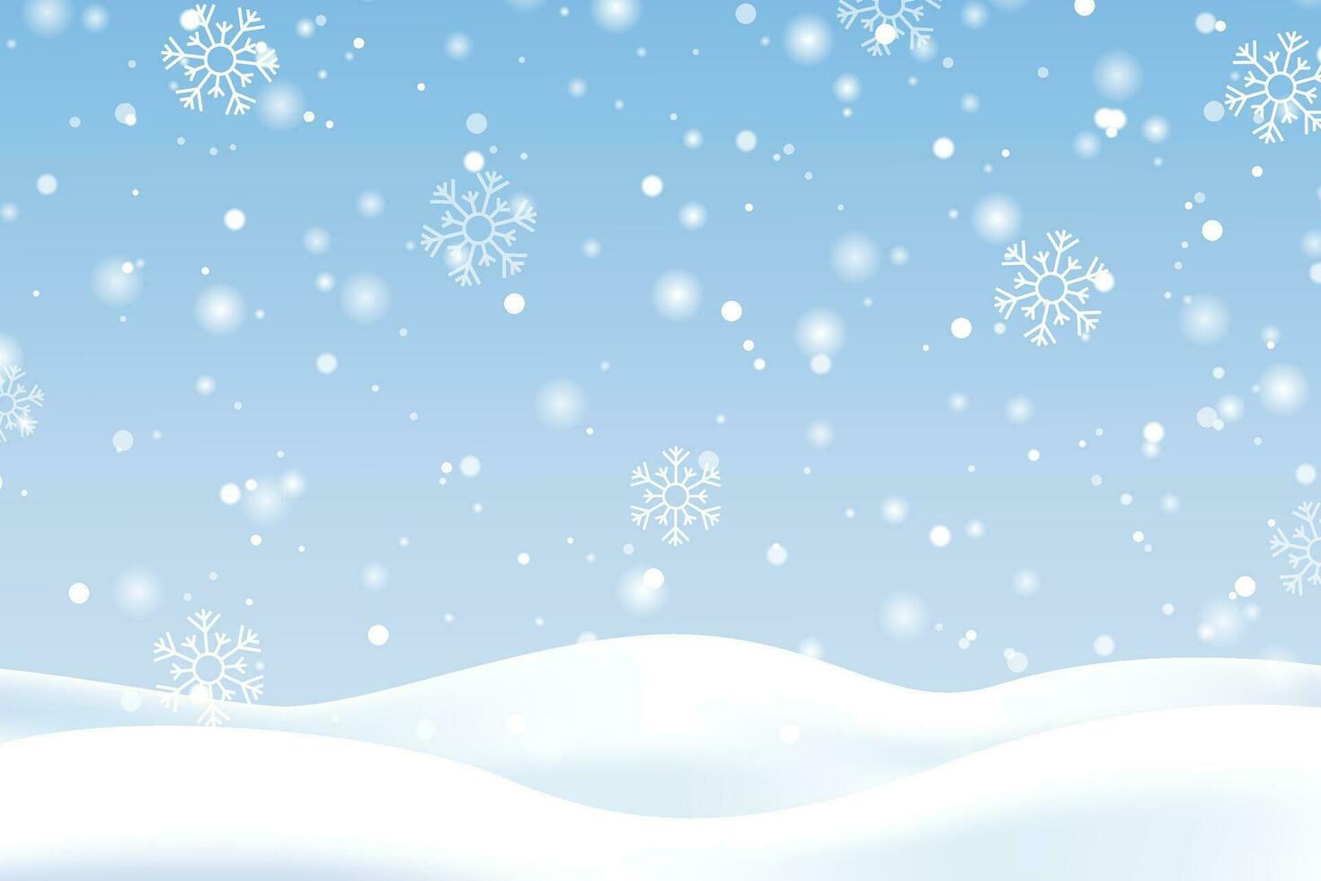 Winter snowfall and snowflakes on light blue background for winter, Christmas, and New Year. vector