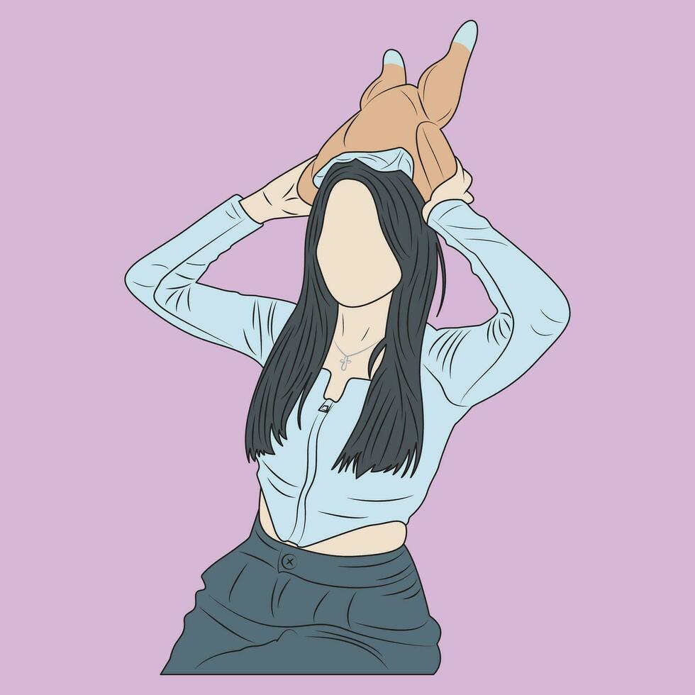 vector cute girl with chicken doll